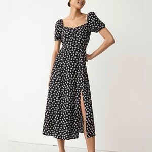 Flowy Puff Sleeve Midi Dress - & other stories - black geo print